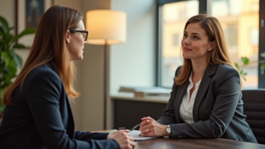 Professionele coach in sessie met cliënt, warm kantoor omgeving, natuurlijk licht