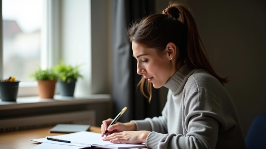 Persoon schrijft aantekeningen in notitieboek aan bureau in natuurlijk licht